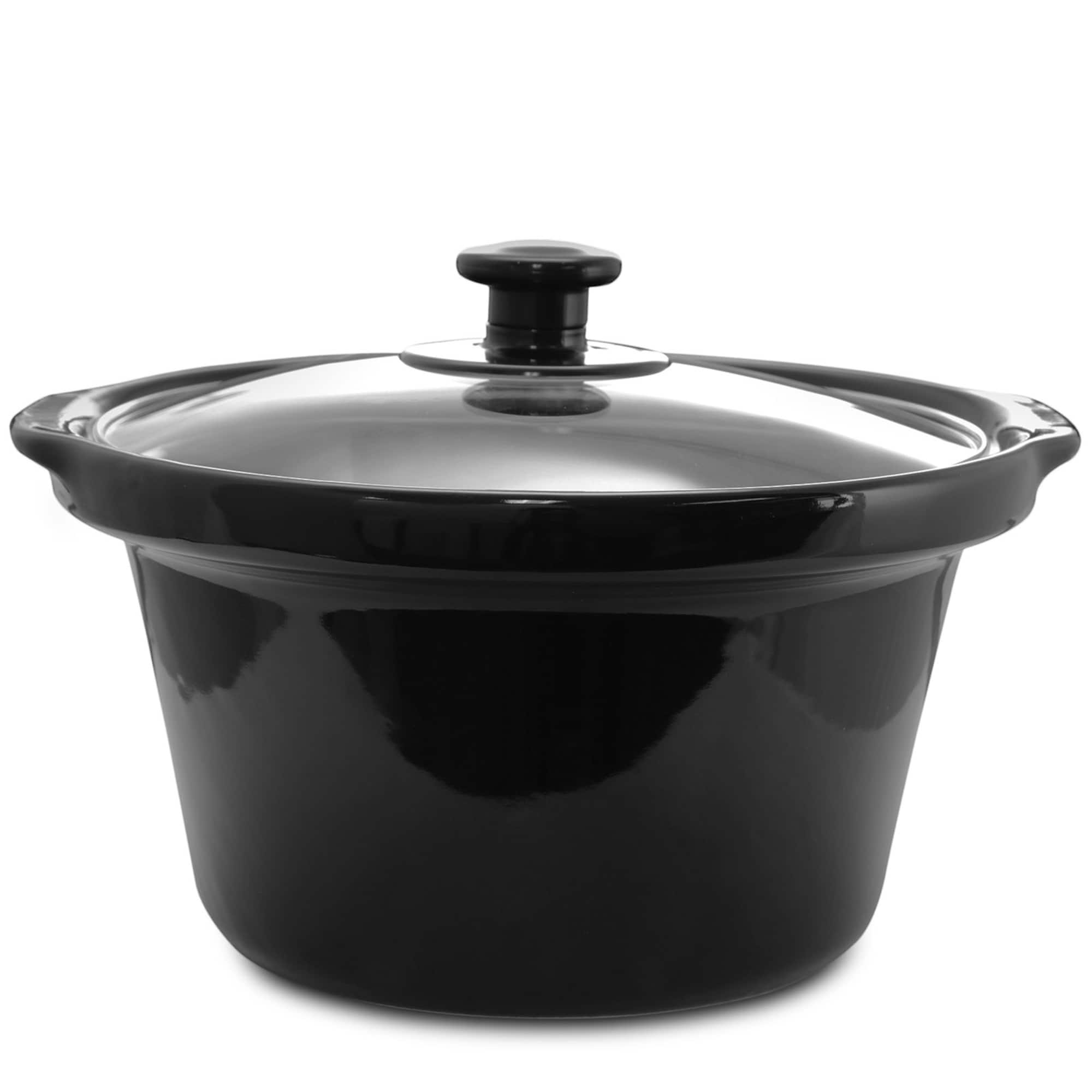 MegaChef Brushed Silver & Black Finish Triple 2.5qt. Slow Cooker & Buffet Server With 3 Ceramic Cooking Pots & Removable Lid Rests